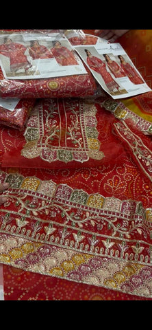 Shirt chunri print with elegant neck patch, daman patch & sleeves patch