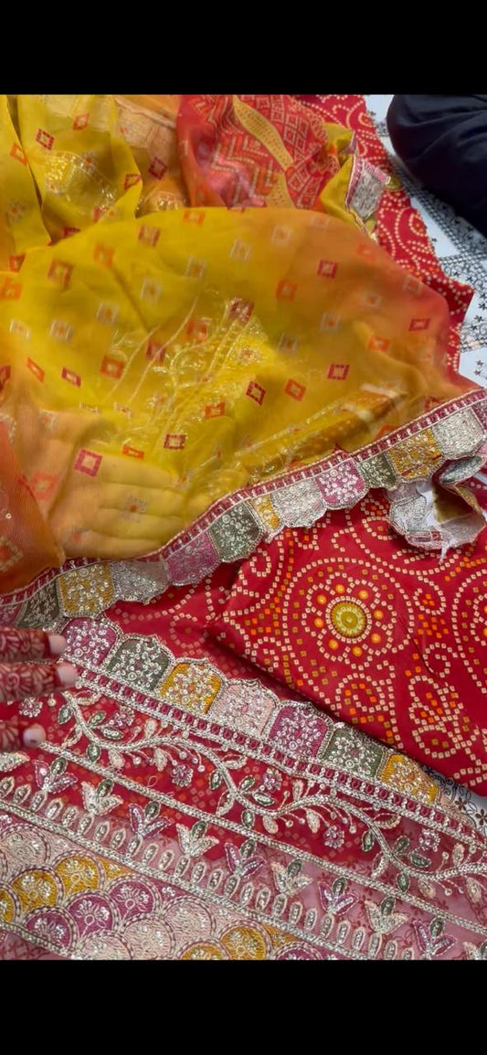 Shirt chunri print with elegant neck patch, daman patch & sleeves patch