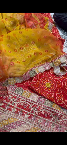 Shirt chunri print with elegant neck patch, daman patch & sleeves patch