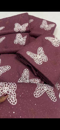 Burgundy Butterfly Embroidered Fabric 2PC