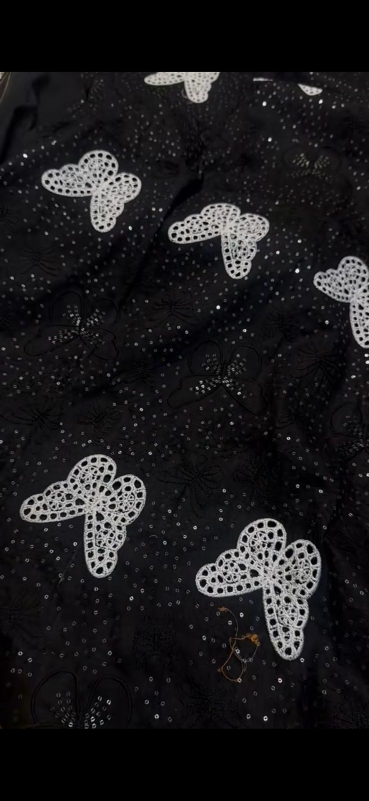 Elegant Black Butterfly Embroidered Fabric 2PC