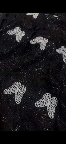 Elegant Black Butterfly Embroidered Fabric 2PC