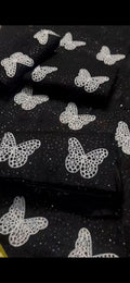 Elegant Black Butterfly Embroidered Fabric 2PC