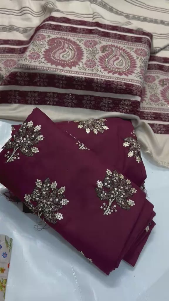 Kayersia 3-Piece Maroon Embroidered Winter Dress – Allover Shirt Embroidery with Plain Trouser