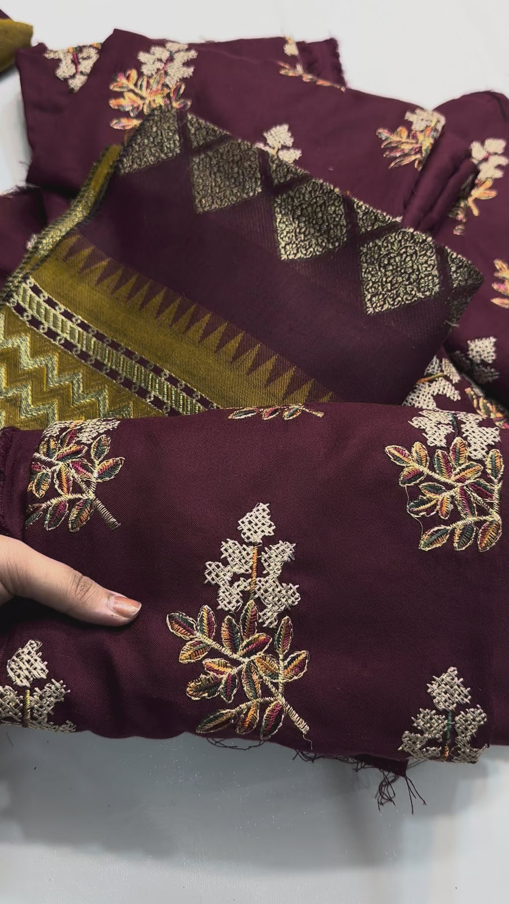 Maroon 3piece decent Multi embroidered