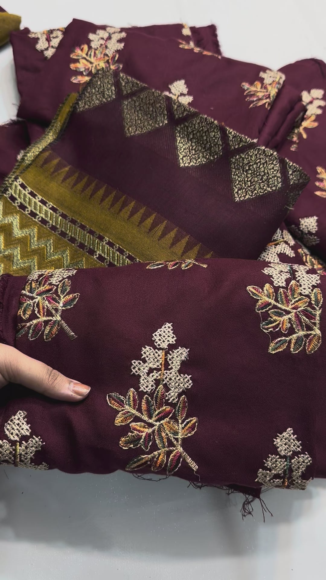 Maroon 3piece decent Multi embroidered