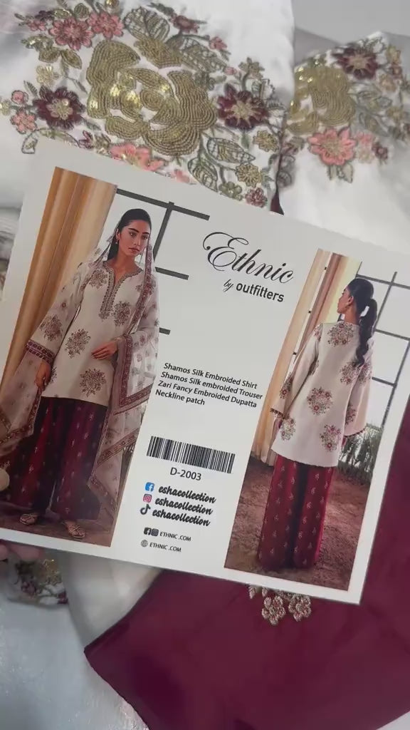 "3-Piece Embroidered Silk Suit – White Shirt & Maroon Trouser | Festive & Formal Wear"