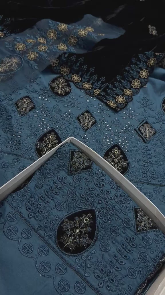 Baroque 3piece velvet shawl dress