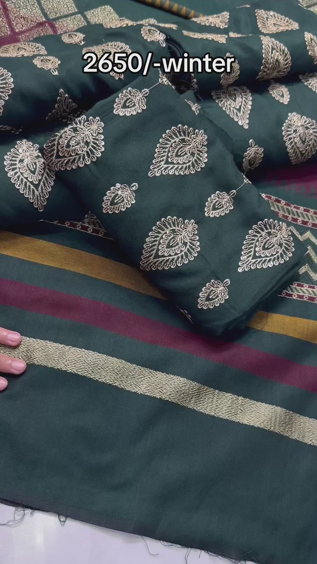 Heavy embroidered 3pc pashmina wool shawl