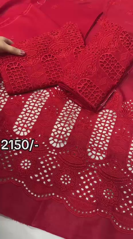 Vibrant Red Embroidered Fabric