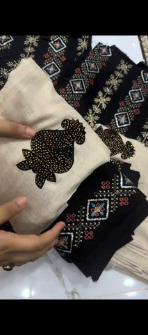 ✨ Luxurious 3-Piece Dhanak Wool Embroidered Suit with Bedazzled Shawl – Winter Collection