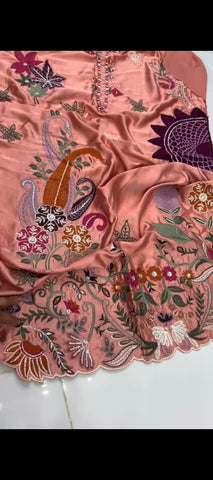 🌸 Elegant Peach Silk Embroidered 2PC Suit 🌸