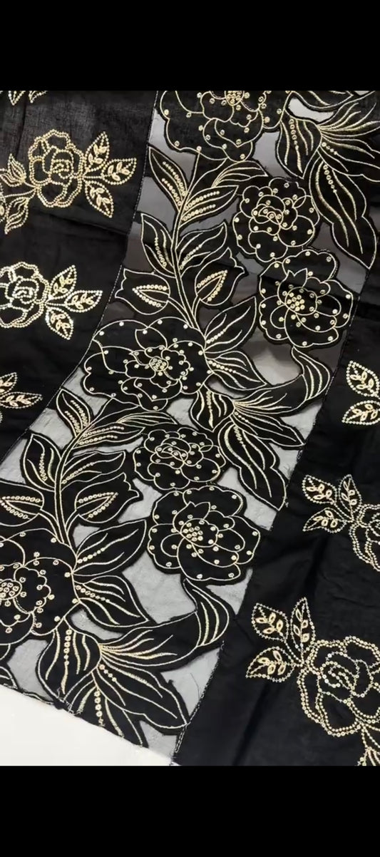 2-Piece Black Laser Cut Embroidered Suit