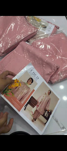 🌸 COCO Blush Pink Embroidered 3-Piece Dhanak Suit
