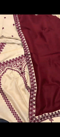 ❤️ Royal Winter Grace – 3 Piece Cream & Red Dhanak Wool Unstitched Suit |