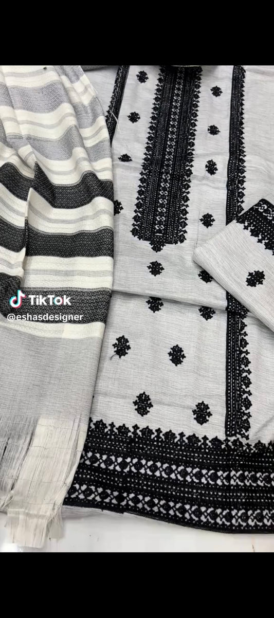 ✨ Black & White Embroidered 3PC Suit ✨