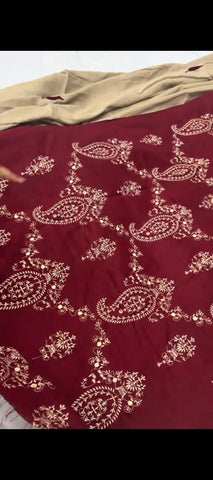 ✨ Burgundy – 3 Pc Embroidered Suit with shawl