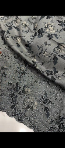 🖤 Elegant Grey Dhanak Wool 2-Piece Suit with Front Daman Cutwork