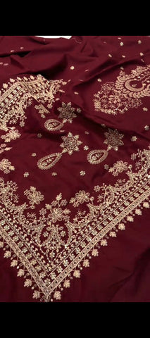 ✨ Royal Maroon Elegance – Premium Gold Embroidered Winter Suit