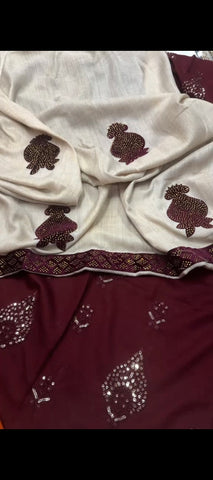 🪭3PC MAROON DHANAK SUIT WITH BEADED SHAWL — Rs. 2850