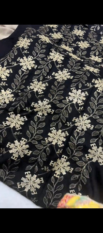 ✨ 3PC Black Embroidered Peach Wool Suit –