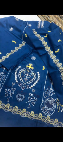 💙💛 Royal Blue & Bright Yellow 3-Piece Dhanak Wool Unstitched Suit