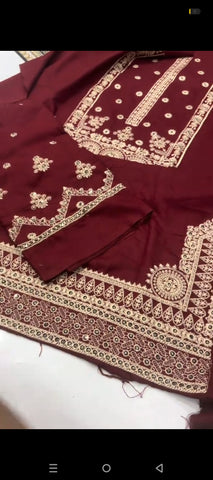 Mehroon 2- Piece Dhanak Wool Embroidered
