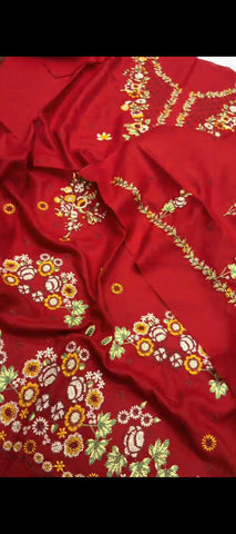 🌹 Luxury Maroon Thread Embroidered 3-Piece Dhanak Wool Suit
