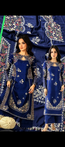 💙 Royal Blue Charm – Luxury Embroidered 2PC Silk Suit