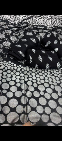 🖤 3PC Winter Embroidered Suit with polka dot shawl