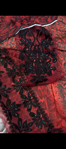 Royal Maroon Charm – 3-Piece Silk Suit with Black Patchwork 🖤