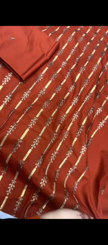 ✨ Rusty Red Embroidered 3pc  Winter Suit
