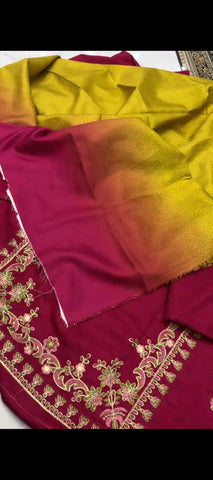 🌺 Blush Bloom – Embroidered 3PC Winter Suit with 4-Tone Pashmina Shawl