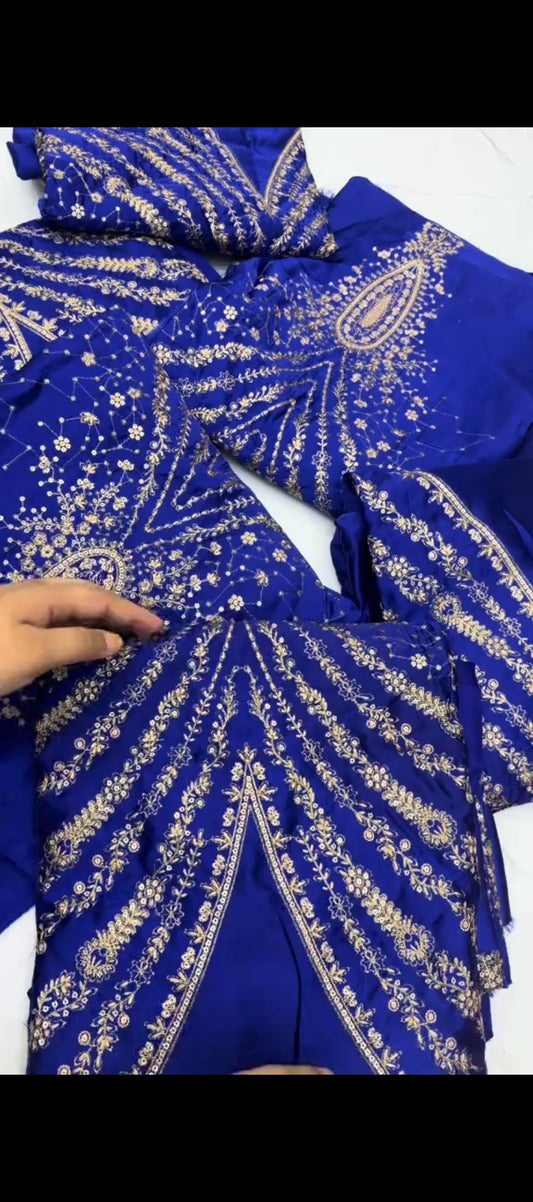 ✨ Royal Blue Luxe — 2 Pc Silk Embroidered Suit ✨