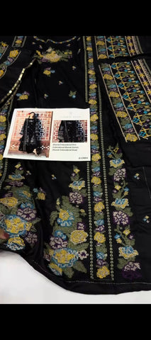 ✨ Elegant Black Dhanak Embroidered Suit – 3 Piece
