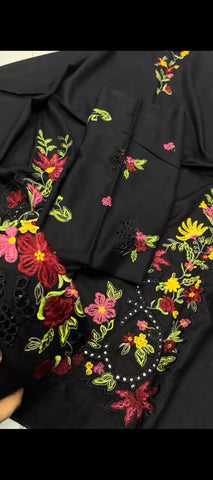 🌸 Midnight Bloom – Premium Embroidered Dhanak Wool 3-Piece Suit