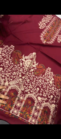 Elegant Maroon Embroidered 3-Piece Suit🪽