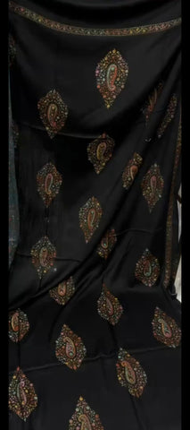 Black Kashmiri Tanka Embroidered Shawl ✨