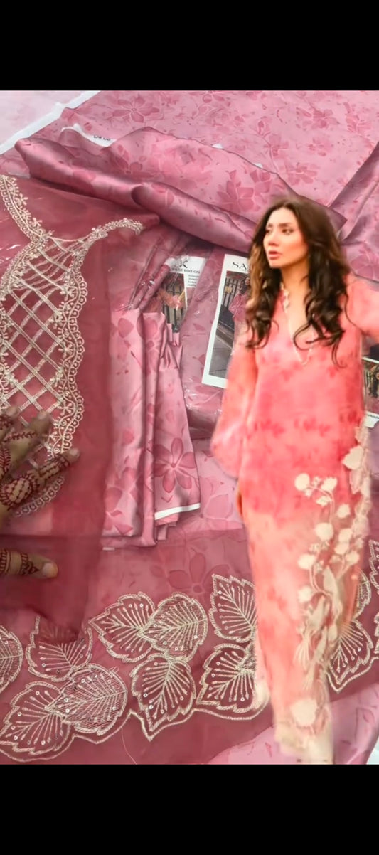 🌸 Elegant Floral Pink Silk 2-Piece Jora