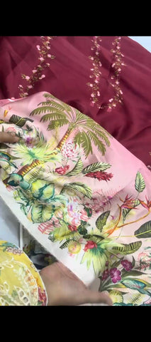 2PC TROPICAL BLOOM SILK PRINTED SUIT