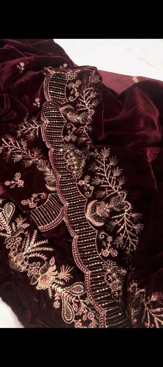 ✨ Royal Maroon Velvet 3-Piece Luxury Suit