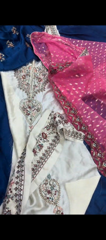 3-Piece | Premium Silk | Embroidered Shirt | Matching Trouser | Banarsi Dupatta