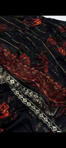 🌹 Midnight Rose – Luxury Printed Silk 3-Piece Suit