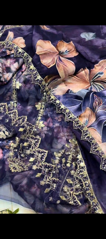💜 Elegant Purple Printed Khaddar Suit with Designer Patches