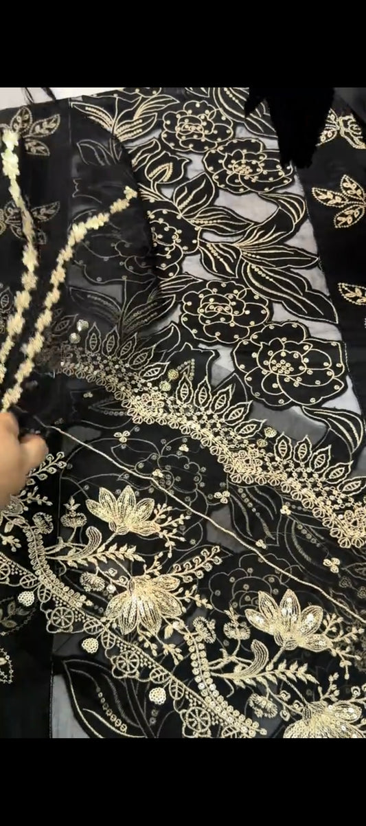 2-Piece Black Laser Cut Embroidered Suit