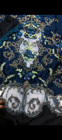 Royal Blue Embroidered Silk 2-Piece Suit