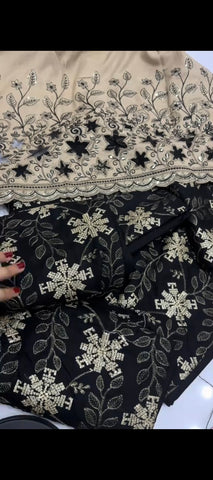🖤 Elegant Black & Beige Dhanak Wool Embroidered Suit
