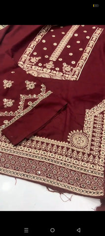 Mehroon 2- Piece Dhanak Wool Embroidered