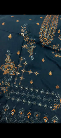 🖤 Premium Dark Blue Khaddar 3-Piece Suit with 4D Jacquard Shawl