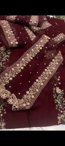 ✨ MAROON 2PC PEACH WOOL EMBROIDERED WINTER SUIT